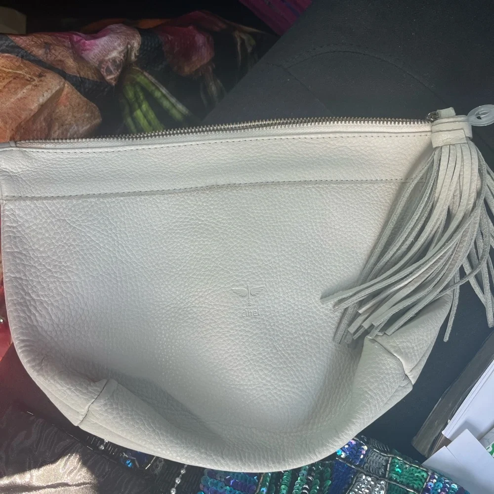Leather Tassel Wristlet Clutch - grey Clhei